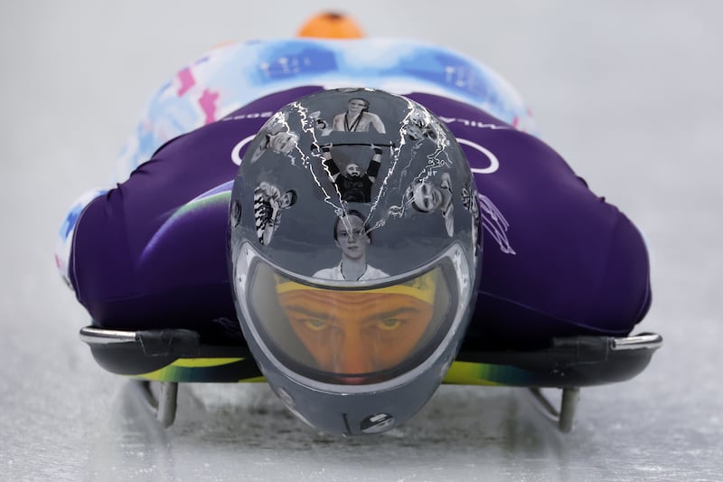 CORTINA D'AMPEZZO, ITALY - FEBRUARY 10: Vladyslav Heraskevych of Team Ukraine participates during Men's Training Heat 3 on day four of the Milano Cortina 2026 Winter Olympic games at Cortina Sliding Centre on February 10, 2026 in Cortina d'Ampezzo, Italy. (Photo by Al Bello/Getty Images)