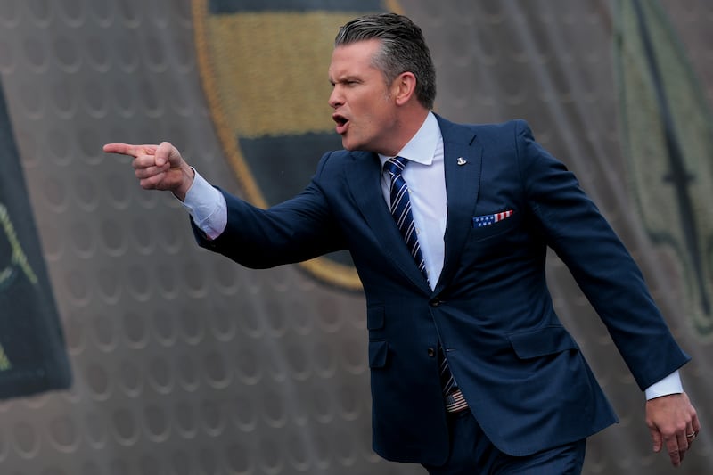 FORT BRAGG, NORTH CAROLINA - JUNE 10: U.S. Defense Secretary Pete Hegseth takes the stage at a rally with U.S. Army troops on June 10, 2025 at Fort Bragg, North Carolina. Hegseth and President Donald Trump are traveling to Fort Bragg Army base to observe a military demonstration and give remarks in honor of the U.S. Army’s 250th anniversary. (Photo by Anna Moneymaker/Getty Images)
