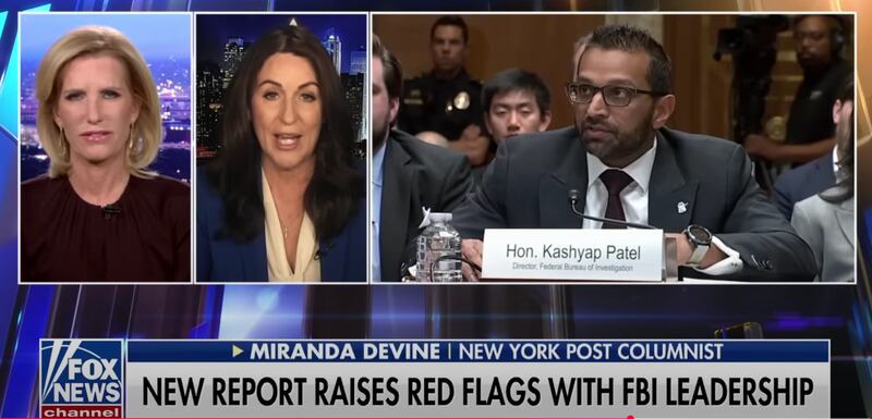New York Post columnist Miranda Devine speaks to Fox News' Laura Ingraham about FBI Director Kash Patel.