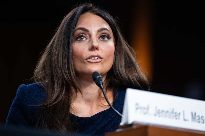 Jennifer L. Mascott, nominee to be U.S. Circuit Judge for the Third Circuit, testifies during her Senate Judiciary Committee confirmation hearing in Dirksen building on Wednesday, September 3, 2025.