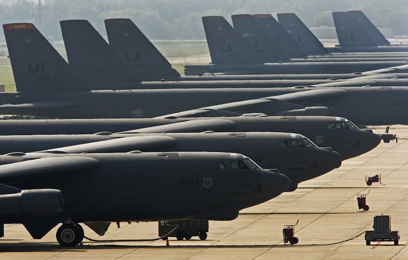 US Air Force B-52H long-range strategic bombers seen at Barksdale Air Force Base in Louisiana.