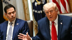 US President Donald Trump speaks alongside Secretary of state Marco Rubio during a cabinet meeting in the Cabinet Room of the White House in Washington, DC.