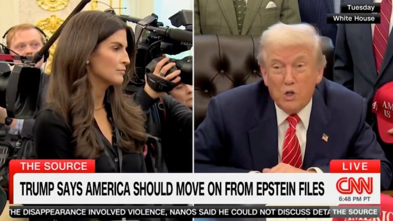 Kaitlan Collins with Donald Trump in the White House.