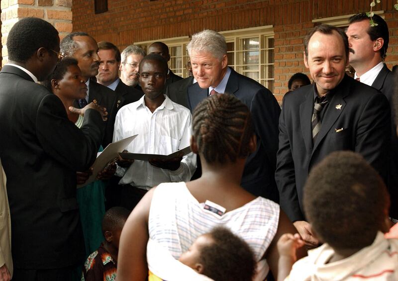 Kevin Spacey visited Rwanda with former President Bill Clinton in 2002 on a humanitarian trip. The men used Jeffrey Epstein’s now-infamous “Lolita Express,” a Boeing 727-200, to fly across the Atlantic Ocean.