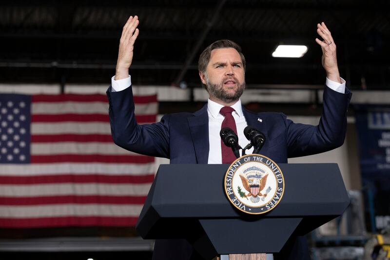 HOWELL, MICHIGAN - SEPTEMBER 17: Vice President JD Vance delivers remarks at Hatch Stamping on September 17, 2025 in Howell, Michigan. Vance spoke about tax cuts that were passed by Congress this year and how they would benefit businesses and families. (Photo by Bill Pugliano/Getty Images)
