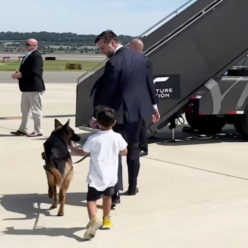 JD Vance and son, Vivek, with Atlas.