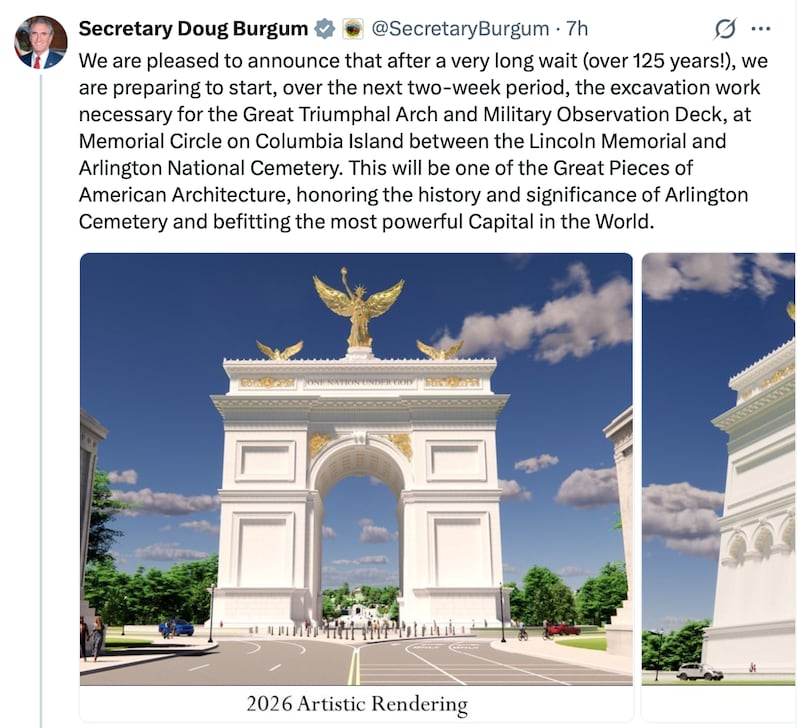 Doug Burghum announces excavation work for Trump's arch is imminent.