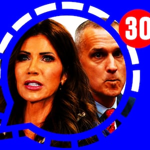 Kristi Noem, Corey Lewandowski photo illustration, illo