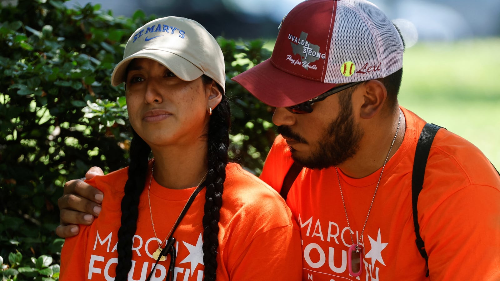 Kimberly and Felix Rubio console one another after speaking about their daughter Lexi Rubio, who was killed in the mass shooting at Robb Elementary School in Uvalde