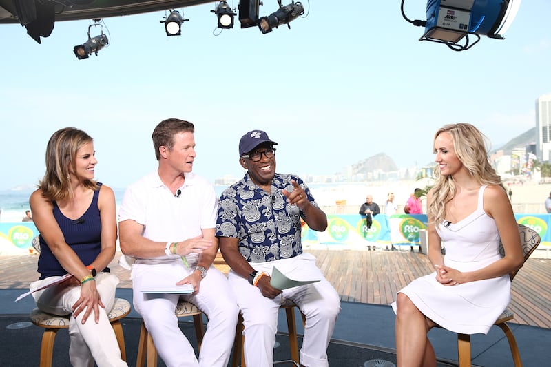 TODAY -- Pictured: (l-r) Anchors Natalie Morales, Billy Bush and Al Roker with Nastia Liukin appear on NBC's "TODAY" show at the Rio Olympics on Monday, August 9, 2016 -- (Photo by: Joe Scarnici/NBC)