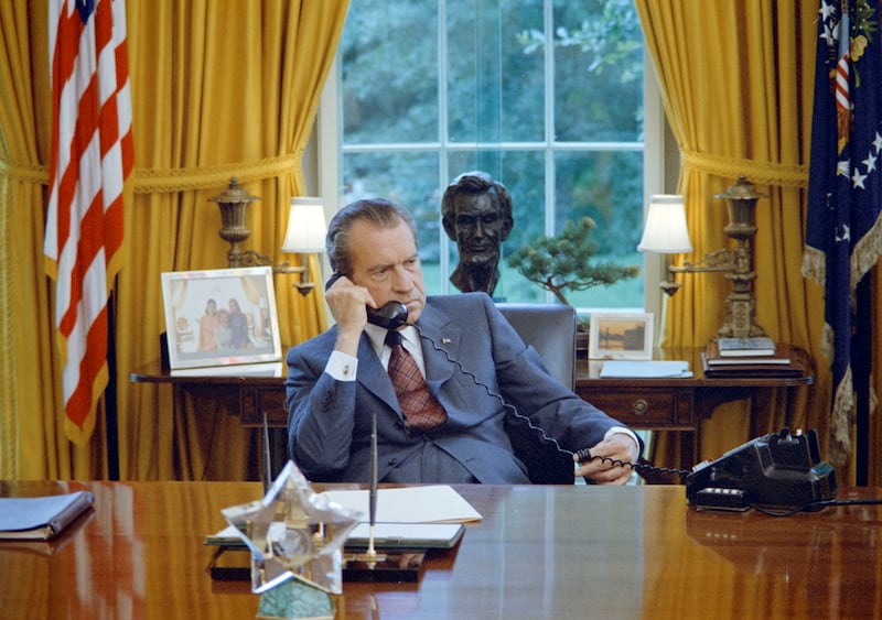 U.S. President Richard Nixon seated in Oval Office on June 23, 1972.