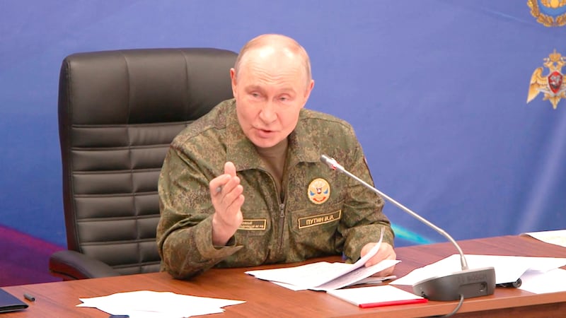 Russian President Vladimir Putin visits a command post of Russia's joint force grouping, in the course of the Russia-Ukraine conflict, at an unidentified location, in this still image taken from a video released July 3, 2026. Kremlin.ru/Handout via REUTERS