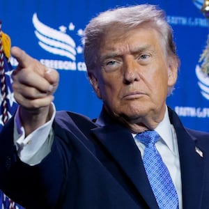 U.S. President Donald Trump points his finger during the Faith & Freedom Coalition's 2026 Policy Conference at the Washington Hilton, in Washington, D.C., U.S., June 26, 2026.