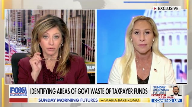Majorie Taylor Greene and Maria Bartiromo on Sunday Morning Futures.