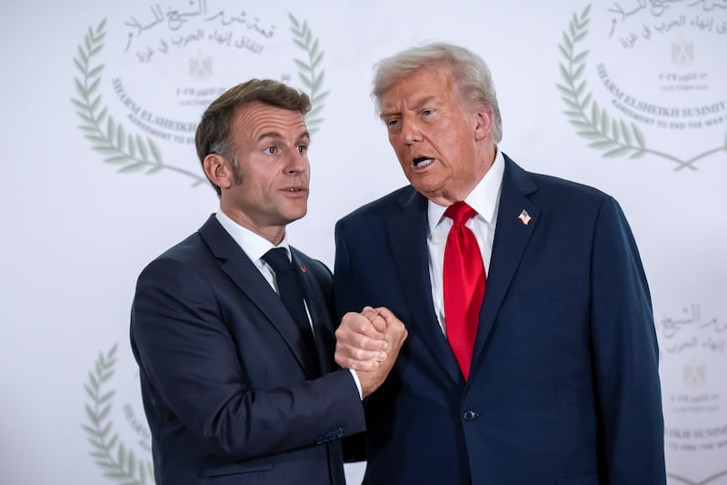 President Donald Trump alongside Emmanuel Macron.
