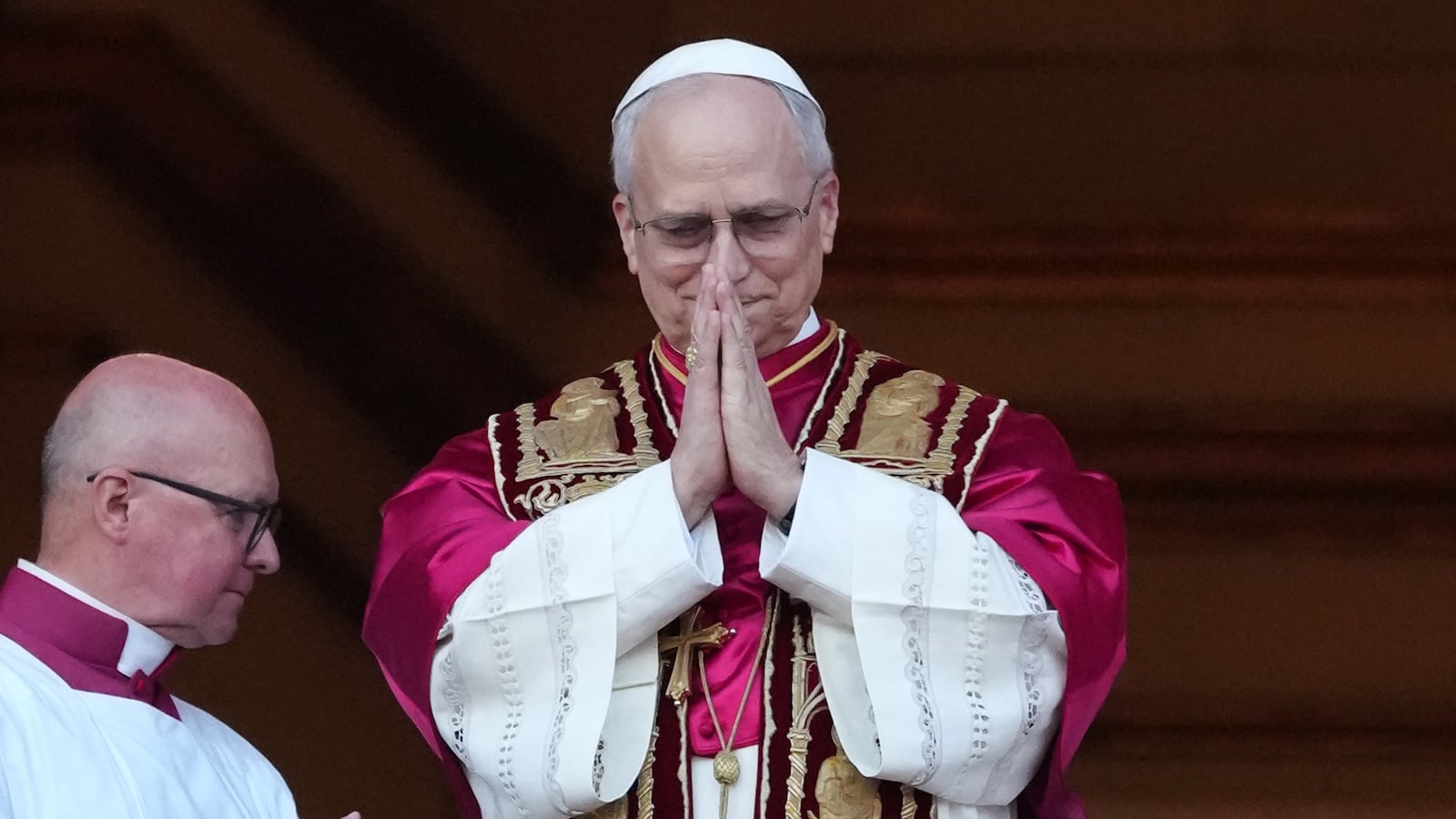 The newly elected Pontiff, Pope Leo XIV is seen for the first time from the Vatican balcony on May 8, 2025 in Vatican City, Vatican.