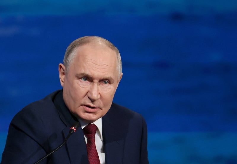 Putin at a plenary session of his St. Petersburg International Economic Forum (SPIEF)—he used a speech at the event to encourage Russian forces to keep fighting after more than 4 years of his full-scale invasion of Ukraine.