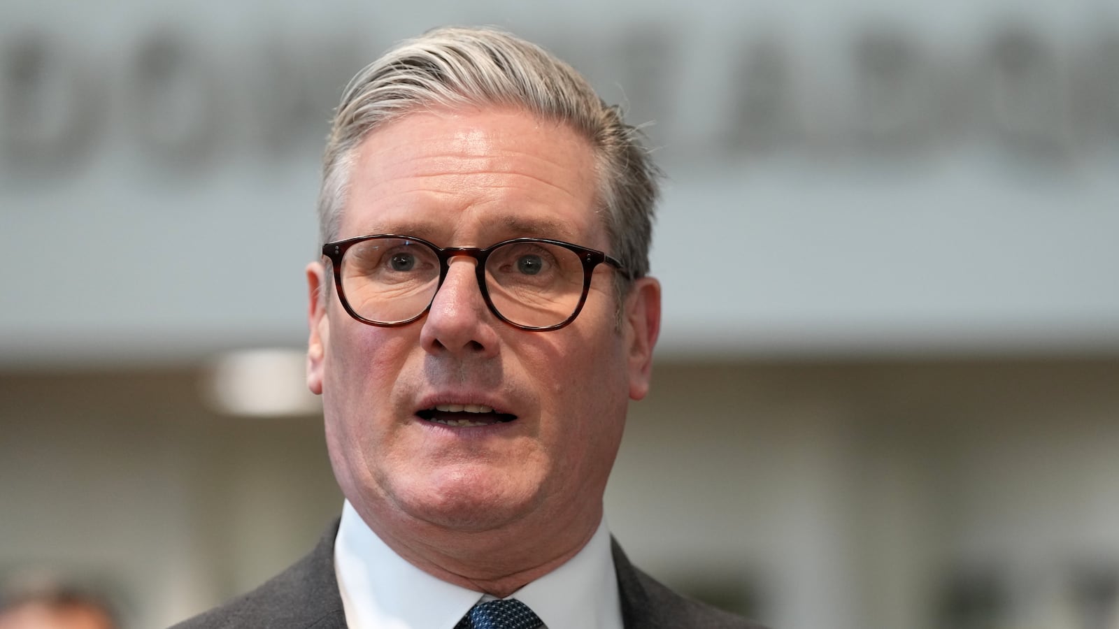 Britain's Prime Minister Keir Starmer speaks as he visits Northwood Headquarters to meet planners mapping out the next steps in the Coalition of the Willing on March 20, 2025 in Northwood, north-west London, England.