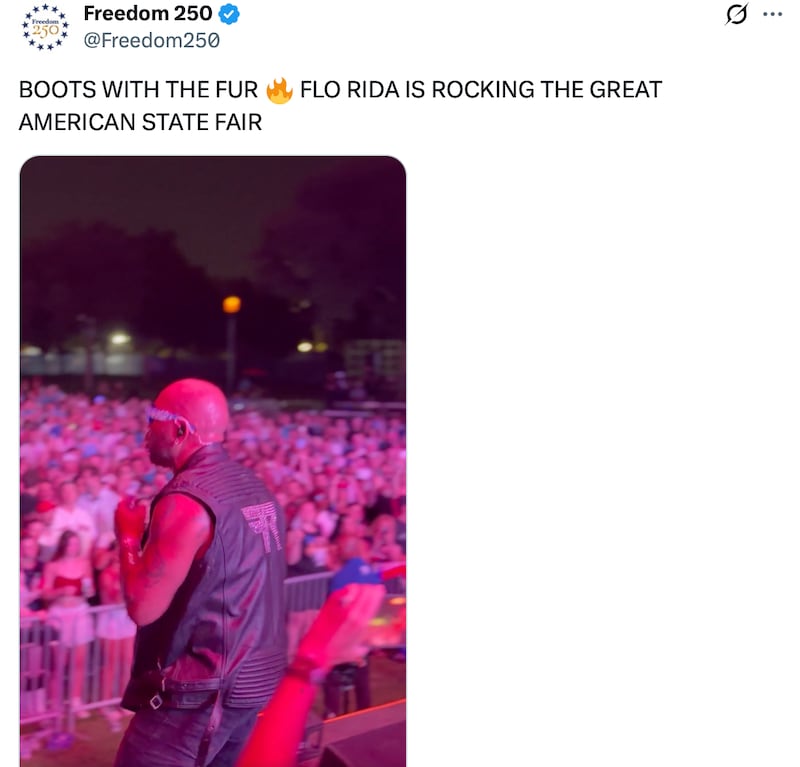Freedom 250 quote Flo Rida's "Low" lyrics on their X post.