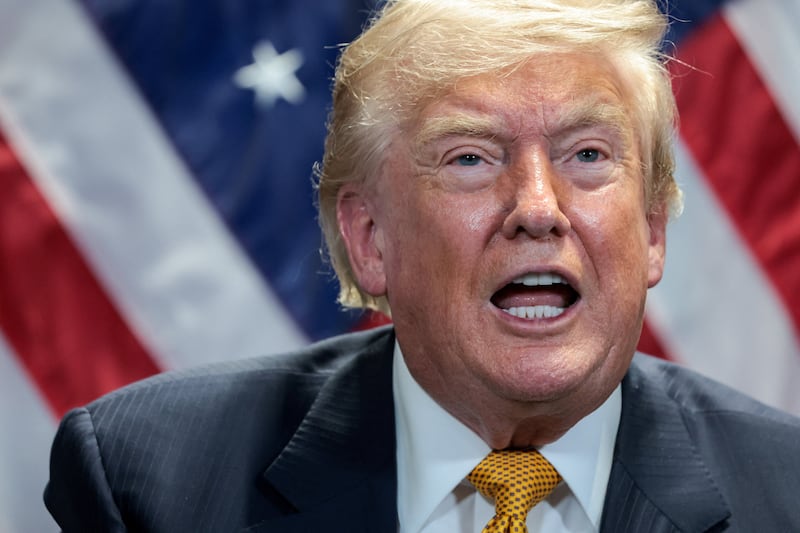 U.S. President Donald Trump speaks during a bilateral meeting
