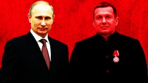 Vladimir Putin, Vladimir Solovyov photo illustration, illo