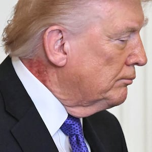 President Donald Trump looks on during a Medal of Honor ceremony in the East Room of the White House on March 2, 2026, in Washington, DC. President Trump awarded the Medal of Honor to retired Army Command Sgt. Major Terry P. Richardson, who served in the Vietnam War, posthumously to Army Master Sgt. Roderick W. Edmonds, who served in World War II, and posthumously to Staff Sgt. Michael Ollis, who died in combat in Afghanistan in 2013.