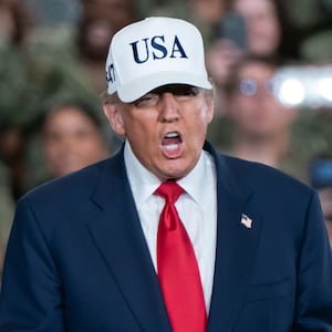 YOKOSUKA, JAPAN - OCTOBER 28: U.S. President Donald Trump speaks to troops aboard USS George Washington on October 28, 2025 in Yokosuka, Japan. Trump is visiting Japan, fresh off an appearance at the ASEAN summit in Malaysia, and will next travel to South Korea for the APEC meetings. (Photo by Tomohiro Ohsumi/Getty Images)