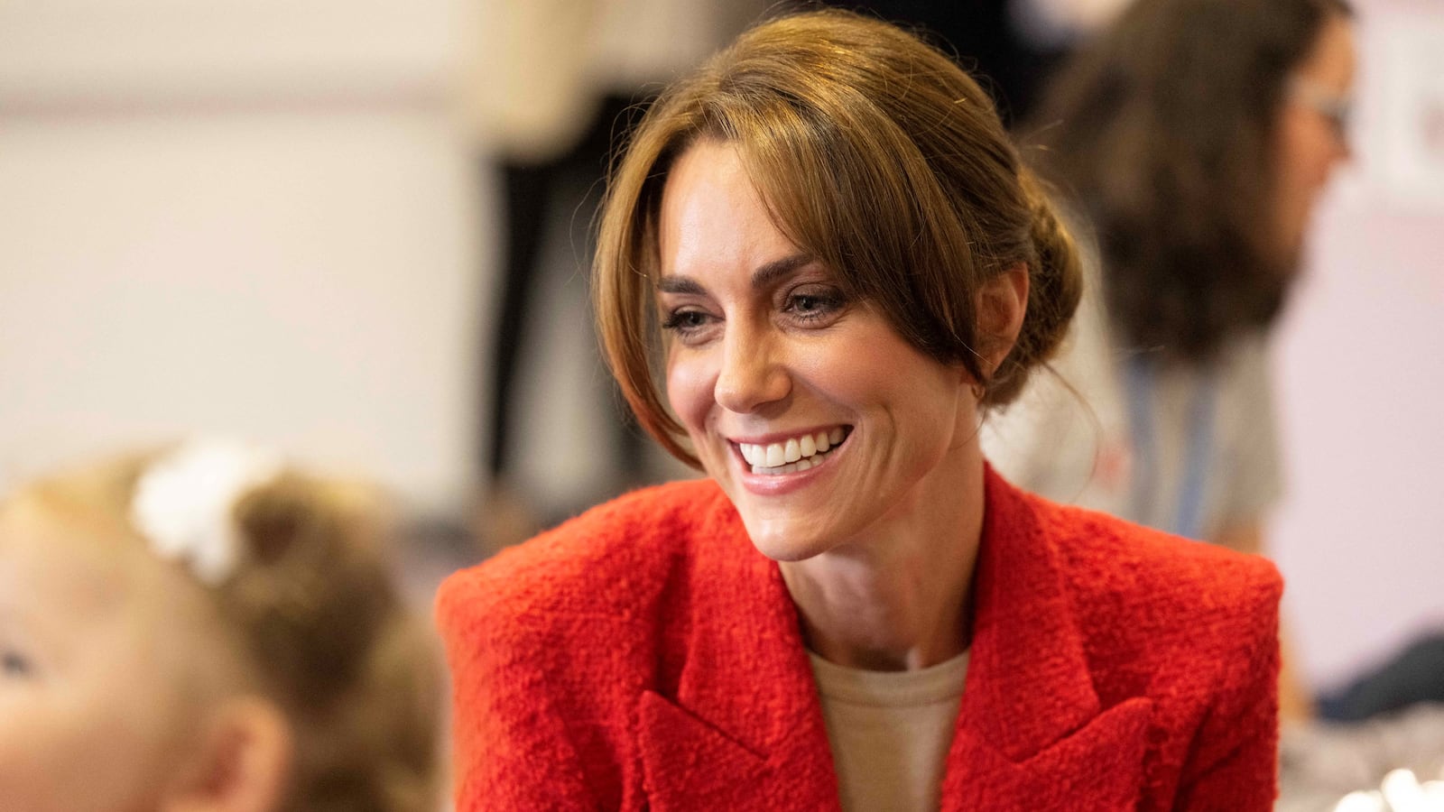 Britain's Kate, the Princess of Wales joins a family portage session at the Orchards Centre, Multi Agency Service Hub, in Sittingbourne, Kent, Britain, September 27, 2023.