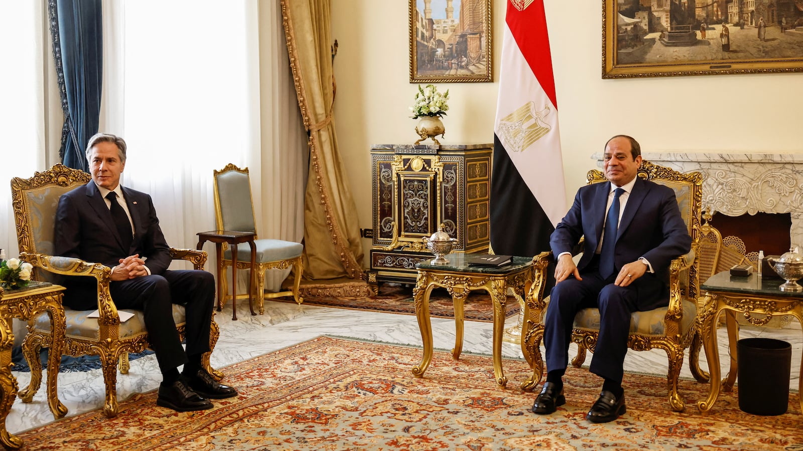 U.S. Secretary of State Antony Blinken meets with Egyptian President Abdel Fattah al-Sisi at Al-Ittihadiya presidential palace in Cairo, Egypt