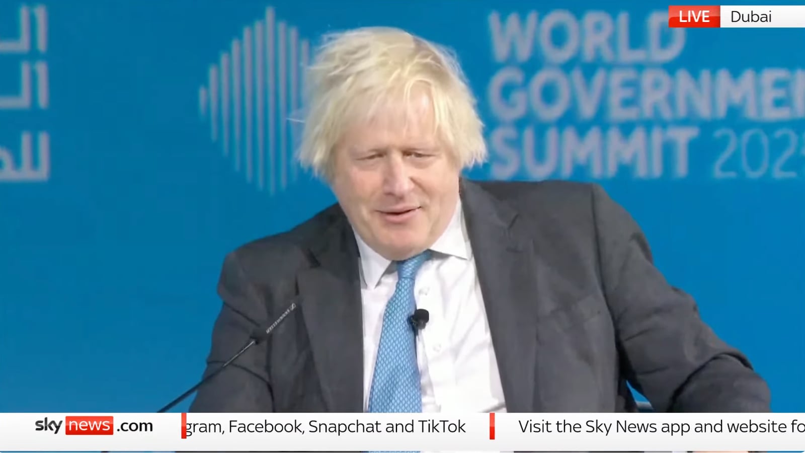 Boris Johnson addresses the annual World Government Summit on February 12, 2025 in Dubai.