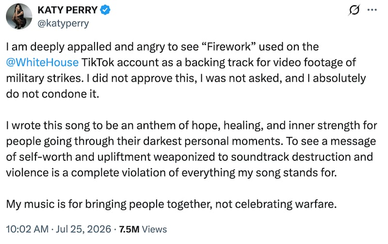 The singer condemned the move in a statement on X.