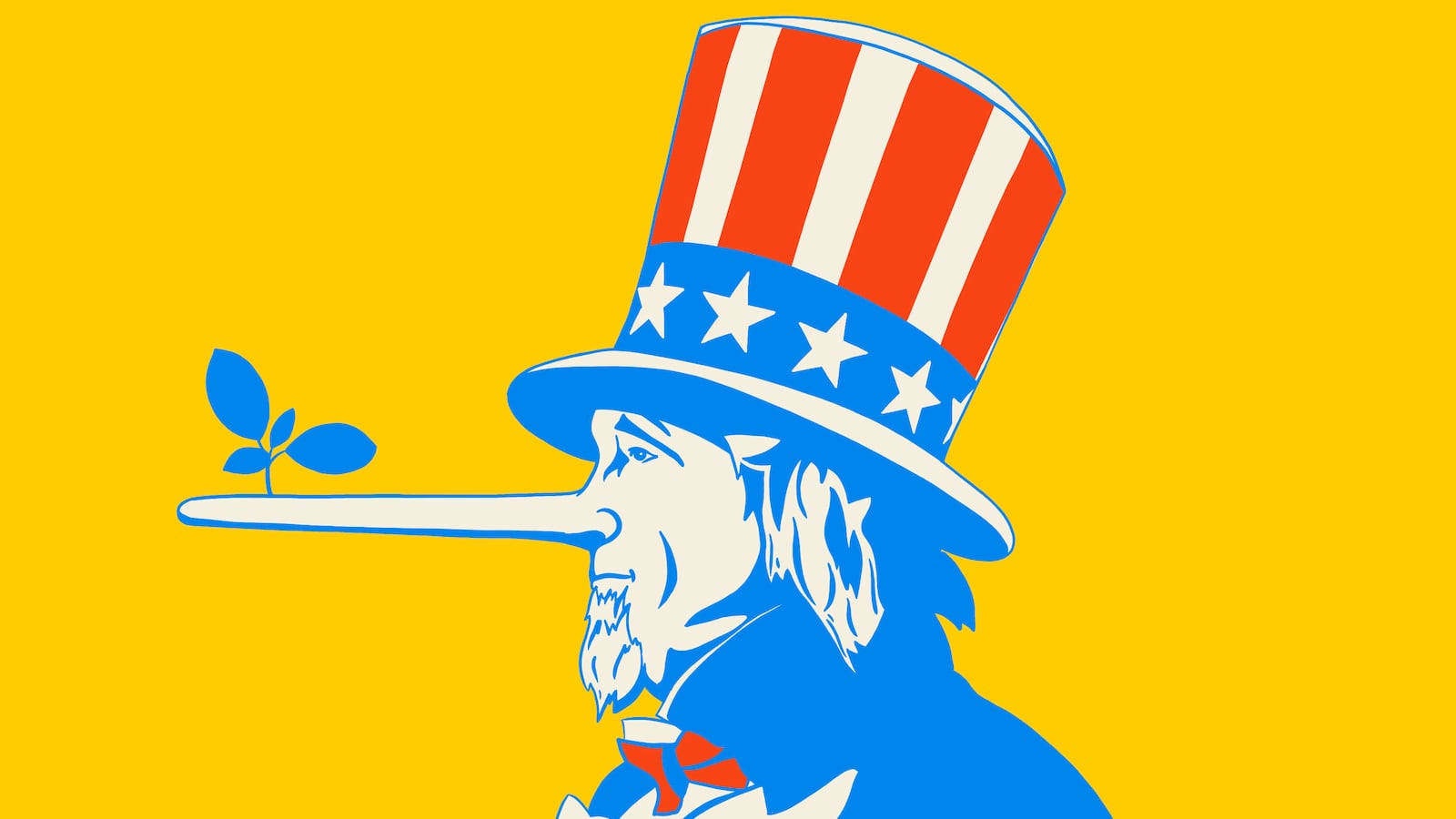 Illustration of Uncle Sam with a Pinocchio nose