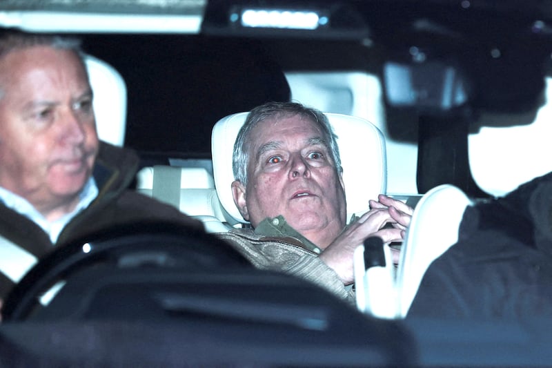 Andrew Mountbatten Windsor, younger brother of Britain’s King Charles, formerly known as Prince Andrew, leaves Aylsham Police Station on a vehicle, on the day he was arrested on suspicion of misconduct in public office, after the U.S. Justice Department released more records tied to the late financier and convicted sex offender Jeffrey Epstein, in Aylsham, Britain, February 19, 2026.