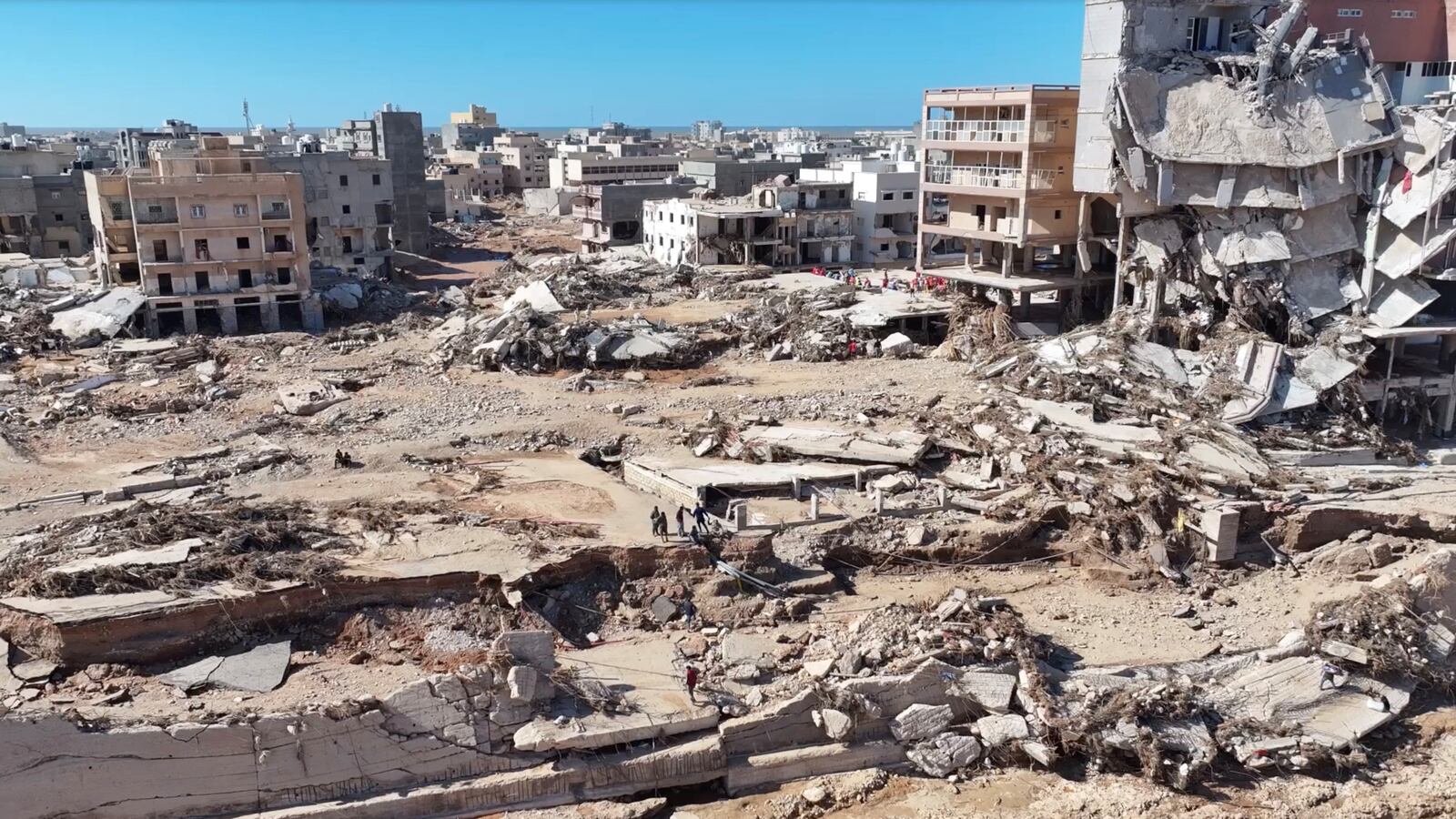 view shows the damaged areas, in the aftermath of the floods in Derna, Libya