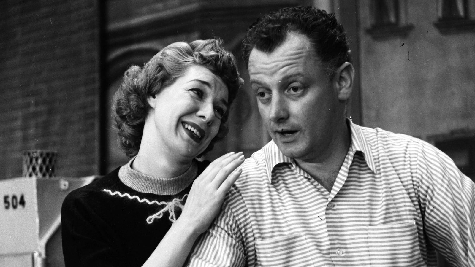 Joyce Randolph and Art Carney during a taping of “The Honeymooners.”