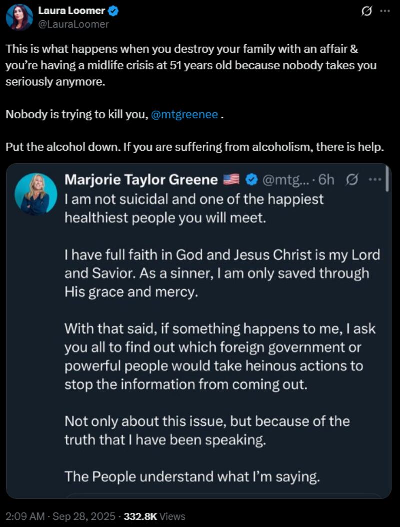 Laura Loomer also attacked Greene over the post.