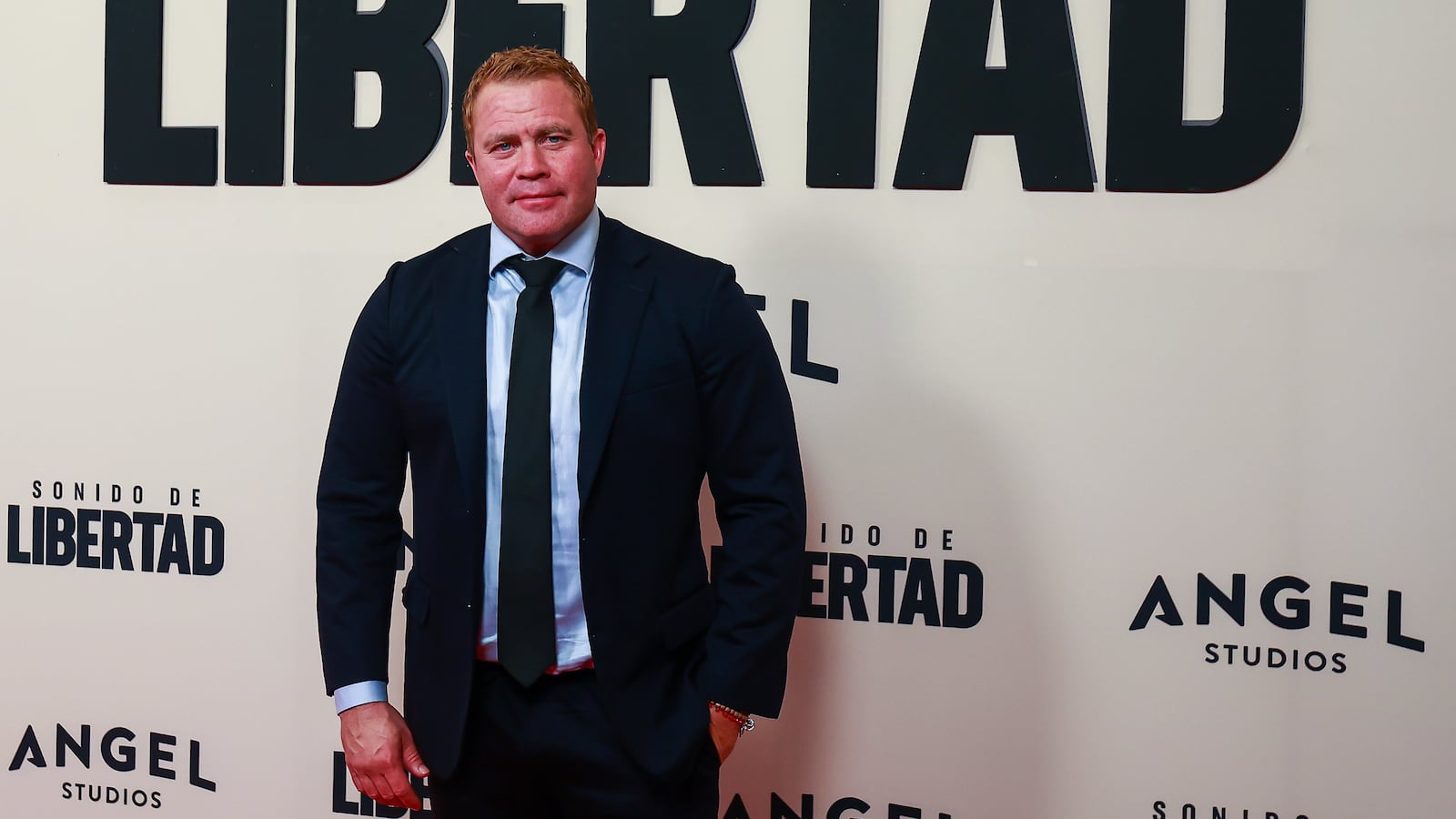 Tim Ballard poses during the red carpet for the movie 'Sound of Freedom' at Cinemex Antara Polanco in Mexico City.