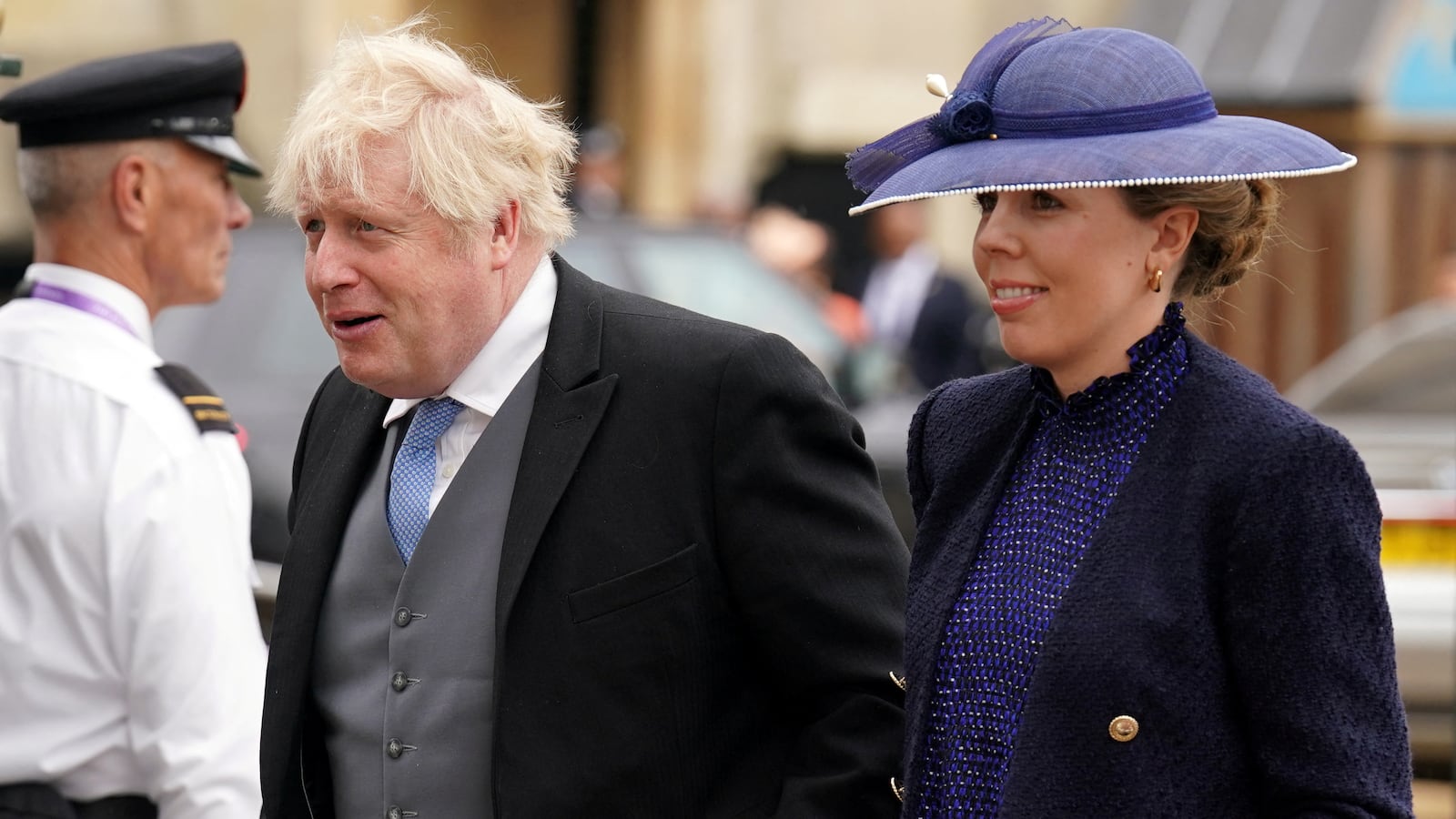 Former prime minister Boris Johnson and his wife Carrie Johnson arriving at Westminster Abbey, central London, ahead of the coronation ceremony of King Charles III and Queen Camilla.