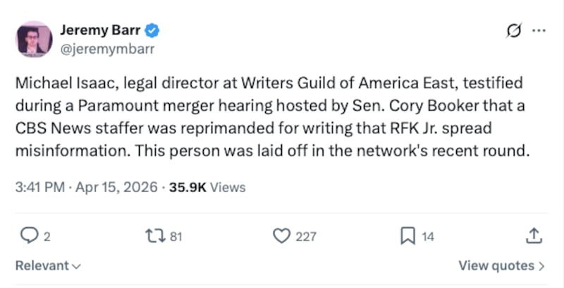 A CBS News staffer who was reprimanded for noting that RFK Jr. spread misinformation was later laid off, according to testimony on the potential merger.