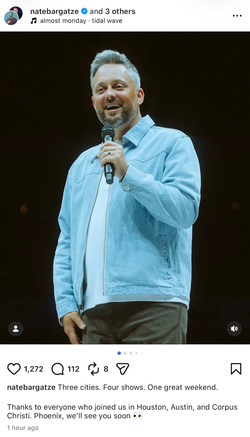 Screenshot of Nate Bargatze's Instagram post.
