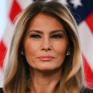 First lady Melania Trump participates in calls to US service members, on Christmas Eve, from the Mar-a-Lago club in Palm Beach, Florida, December 24, 2025. (Photo by ANDREW CABALLERO-REYNOLDS / AFP via Getty Images)