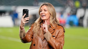 Erin Andrews reports on the sidelines on November 5, 2023.