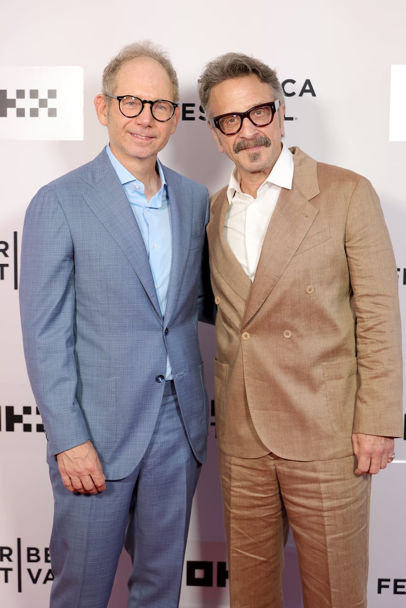 Rob Burnett and Marc Maron pose on the red carpet at the 2026 Tribeca Film Festival.