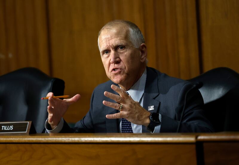 Sen. Thom Tillis (R-NC) speaks as the Senate Finance Committee on February 04, 2025 in Washington, DC.