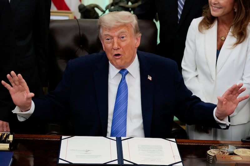 President Donald Trump declared "I love the inflation" while speaking with GOP members of Congress standing around him in the Oval Office on June 10, 2026.