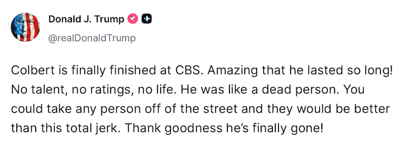 Donald Trump slams Stephen Colbert.