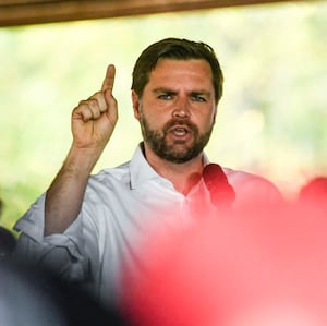Republican vice presidential nominee J.D. Vance speaks to a crowd during a rally in Leesport, Pennsylvania.