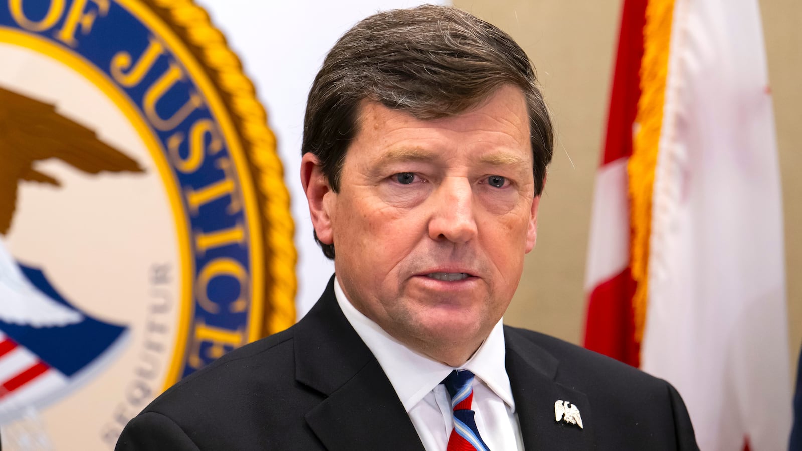 Interim U.S. attorney for the District of Columbia Ed Martin speaks during a press conference on May 13, 2025 in Washington, DC.