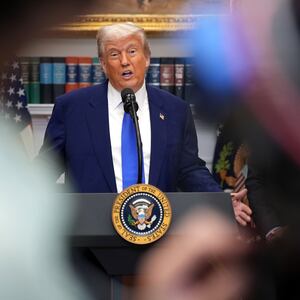 President Donald Trump speaks during a press conference at the White House on May 12, 2025, in Washington, D.C.