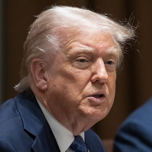 US President Donald Trump, alongside Treasury Secretary Scott Bessent (R), speaks during a bilateral meeting with Prime Minister of Norway Jonas Gahr Store in the Cabinet Room of the White House in Washington, DC, on April 24, 2025. (Photo by SAUL LOEB / AFP) (Photo by SAUL LOEB/AFP via Getty Images)